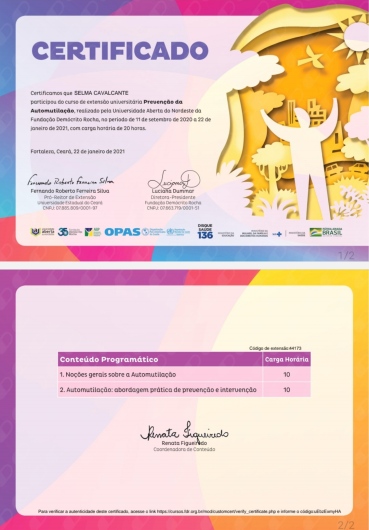 Certificado de formação 15 — Selma Cavalcante