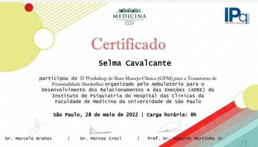 Certificado de formação 9 — Selma Cavalcante